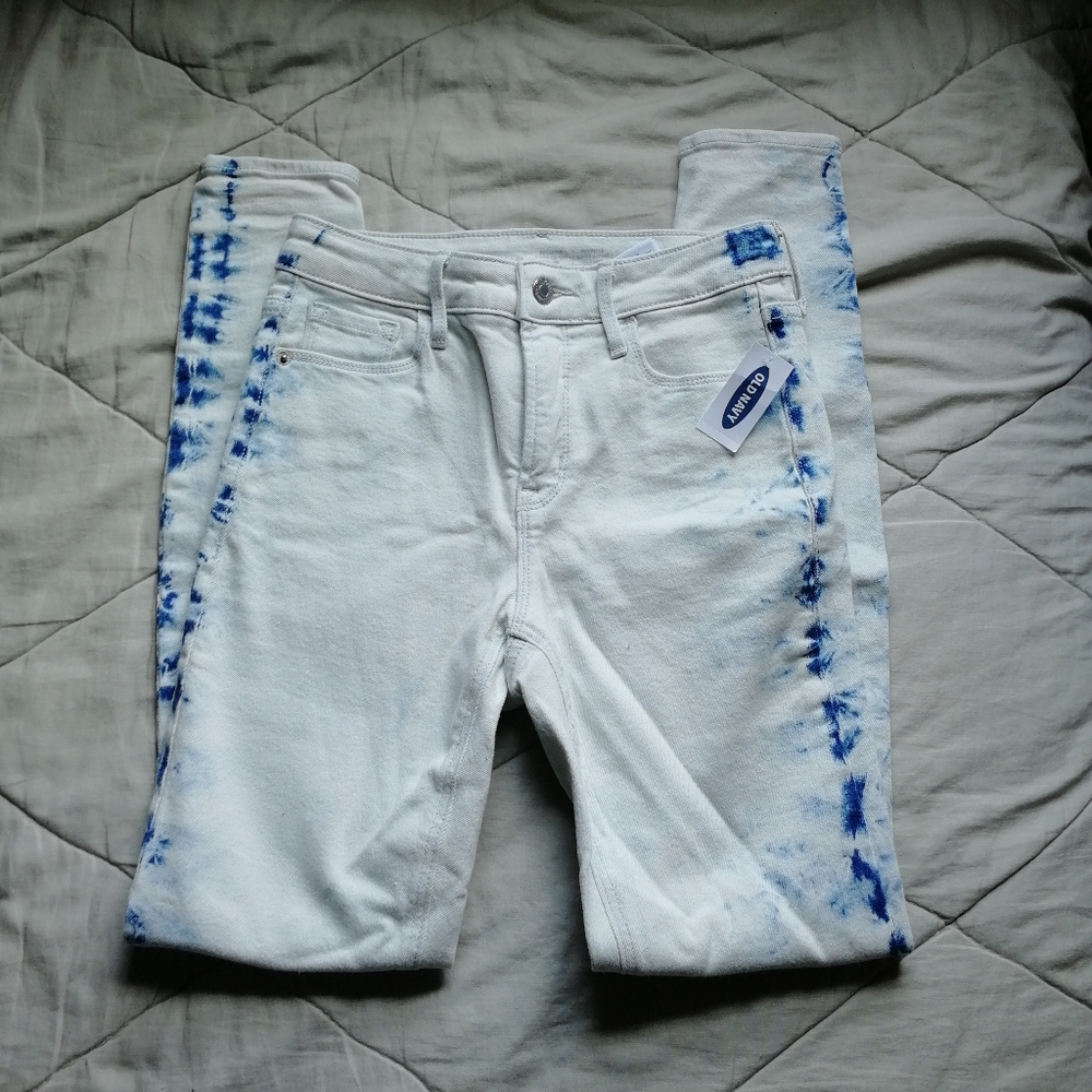 OLD NAVY Rockstar Super Skinny High Rise Snake Print Blue Bleach Size 0 NWT